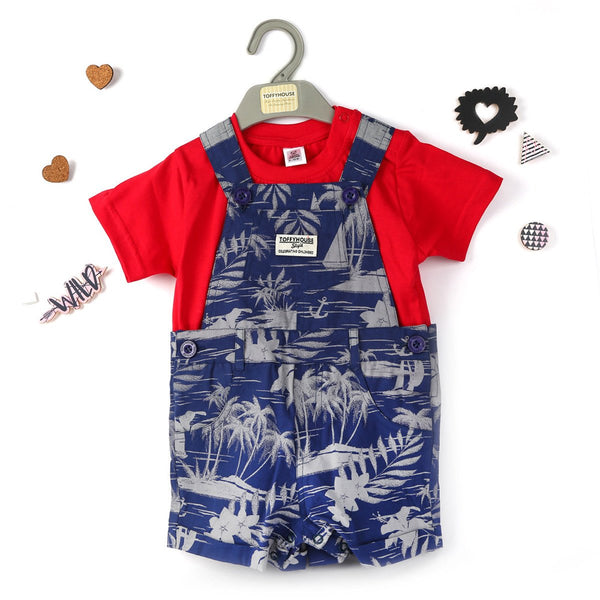Beach Allover Print Boy's 2 Piece Dungaree Set