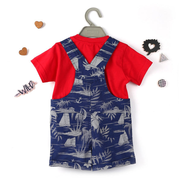 Beach Allover Print Boy's 2 Piece Dungaree Set